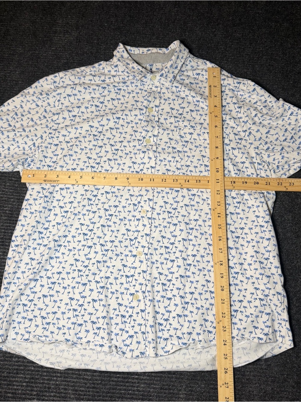 Tailor Vintage Men's White Button-Up short sleeve Shirt with Blue Palm Print - Picture 6 of 7